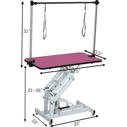 42.5INCH HYDRAULIC PET GROOMING TABLE WITH "H" ARM PINK