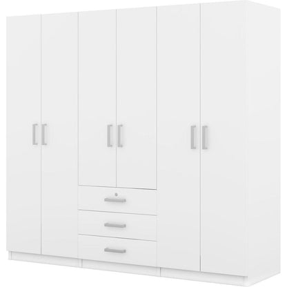 6-Doors Wooden Wardrobe Storage for Bedroom, with Big Drawers, White