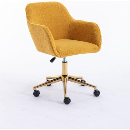 Modern Teddy Fabric Material Adjustable Height 360 Revolving Home Office Chair With Gold Metal Legs And Universal Wheel For Indoor,Yellow