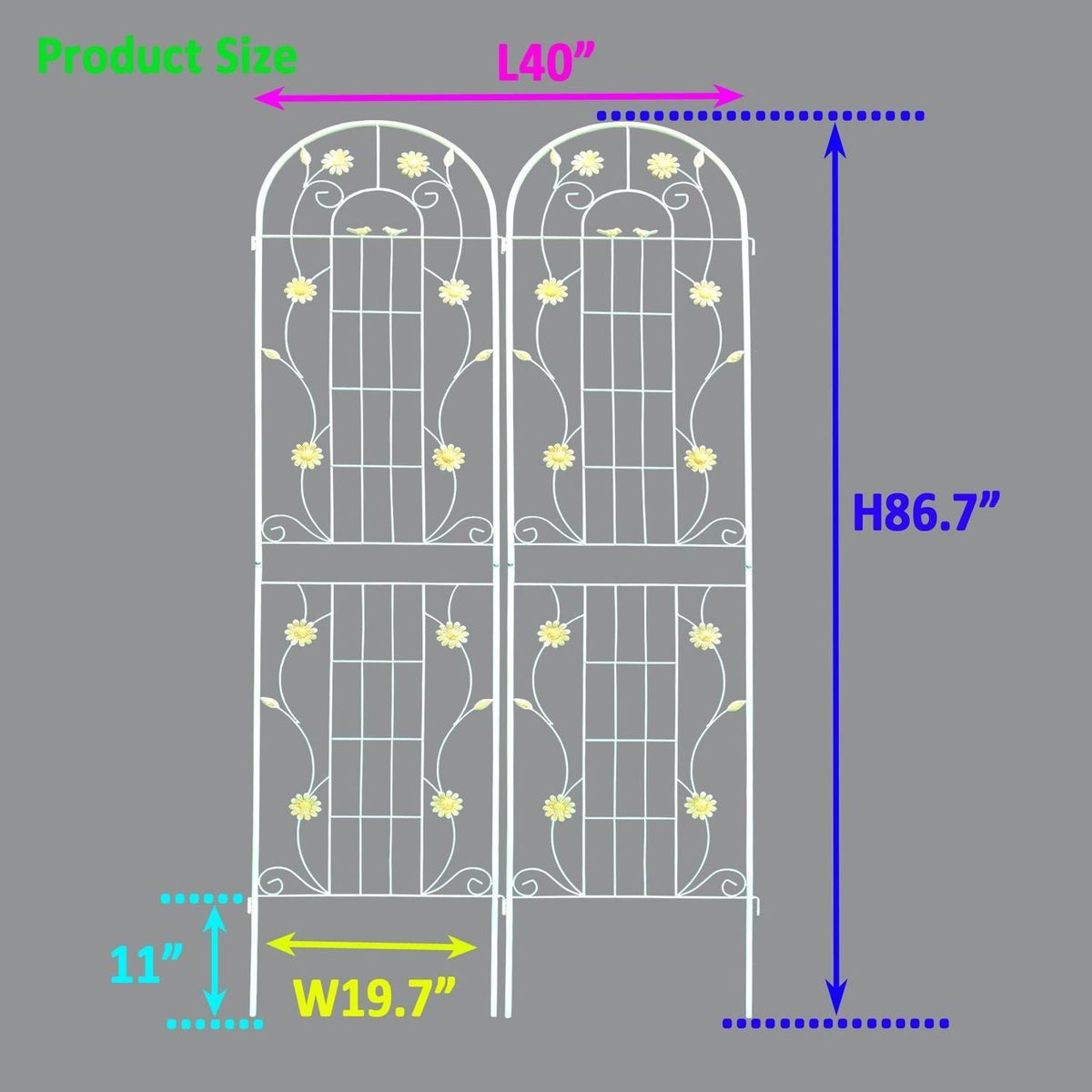 2 Pack Metal Garden Trellis 86.7" x 19.7" Rustproof Trellis for Climbing Plants Outdoor Flower Support White