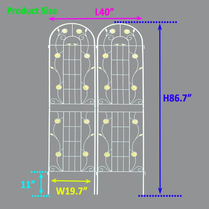 2 Pack Metal Garden Trellis 86.7" x 19.7" Rustproof Trellis for Climbing Plants Outdoor Flower Support White