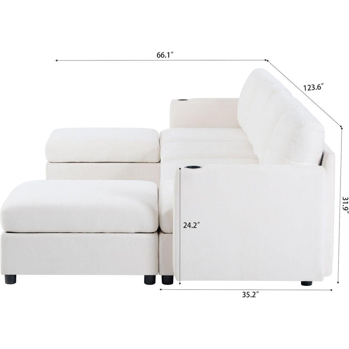 Modern Large Sectional Sofa, U-Shape Modular Sectional Couch with Storage Function,123" Sofa Bed with Ottoman,6 Seat Sectionals Chaise for Living Room,Chenille