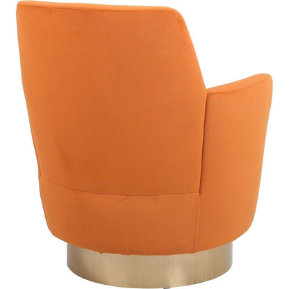 Velvet Swivel Barrel Chair, Swivel Accent Chairs Armchair for Living Room, Reading Chairs for Bedroom Comfy, Round Barrel Chairs with Gold Stainless Steel Base (Orange)