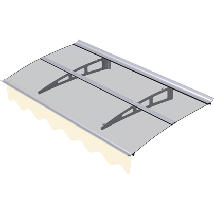 DA5934C Series Door Window Awning Canopy Made of 0.137Inch Thick Crystal Solid Polycarbonate Sheet and Aluminum Alloy with Valance in size of 59" Wide x 34" Deep for Masonry Concrete Wall House only.