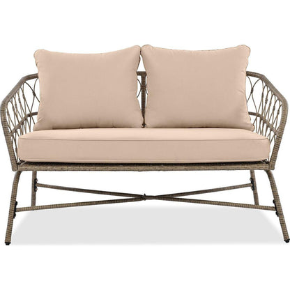GO Bohemia-inspired 4-Person Outdoor Seating Group With Removable Cushions, Conversation Patio Set With Wood Tabletop, Beige
