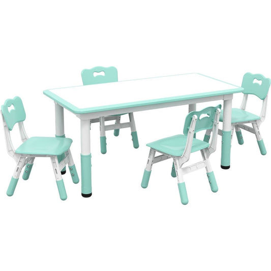 Qaba Kids Table and Chair Set, 5 Piece Toddler Table and Chair Set with 4 Chairs Adjustable Height, for Snack Time, Homeschooling Aged 1.5 - 5 Years Old, Green