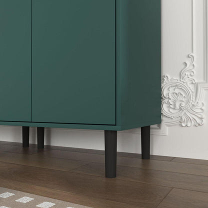 Tall Storage Show Cabinet with 2 Glass Display Door & 2 Doors, Tall Kitchen Pantry Cabinet with Gold Handles, Modern Cabinet Freestanding for Bathroom, Dining Living Room, Green
