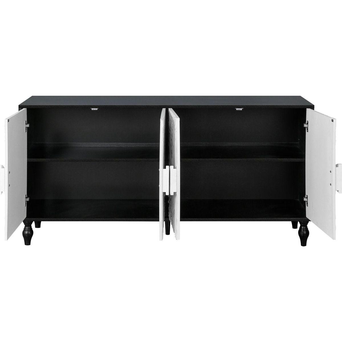 Vintage White Large Faceted Carved And Spliced Doors Combined With Black Frames For TV Stand Table,Sideboards, Accent Cabinets