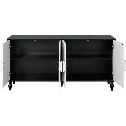 Vintage White Large Faceted Carved And Spliced Doors Combined With Black Frames For TV Stand Table,Sideboards, Accent Cabinets