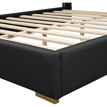 Full Size Upholstered Platform Bed with Metal Strips, Black
