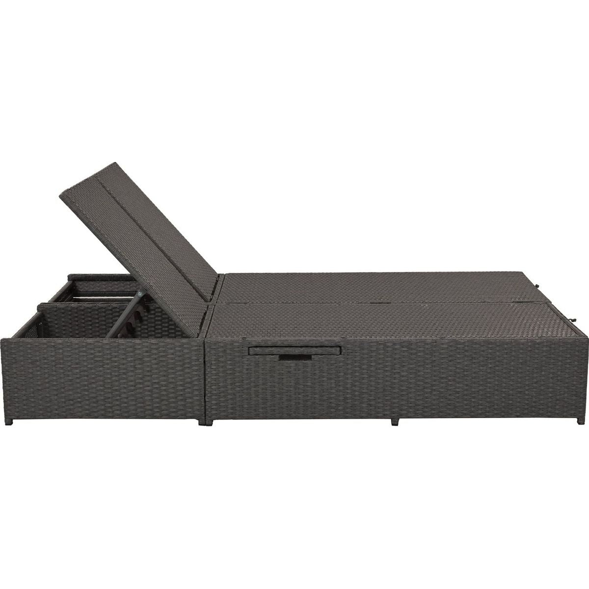 Outdoor Double Sunbed, Wicker Rattan Patio Reclining Chairs with Adjustable Backrest and Seat, Conversational Set for 2 Person, Gray