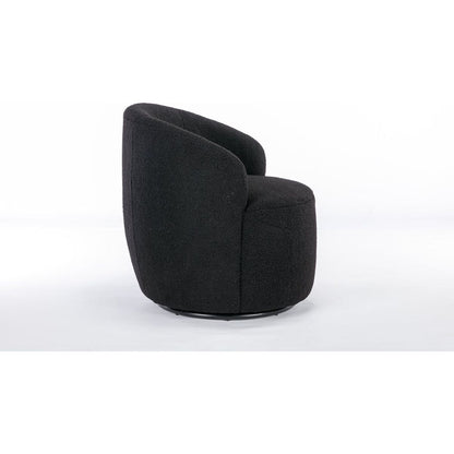 Teddy Fabric Swivel Accent Armchair Barrel Chair With Black Powder Coating Metal Ring,Black