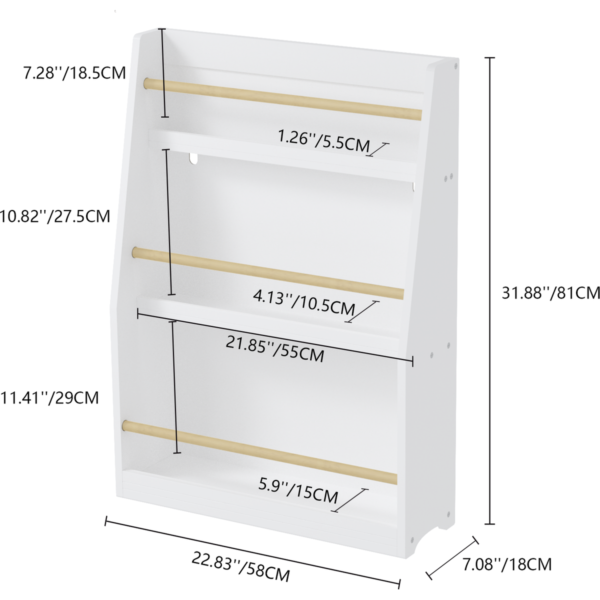 3 Tier Kids Book Shelf,Kids Book Rack, Helps Keep Bedrooms, Playrooms, and Classrooms Organized,White - Streamdale Furniture