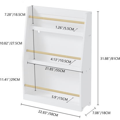 3 Tier Kids Book Shelf,Kids Book Rack, Helps Keep Bedrooms, Playrooms, and Classrooms Organized,White - Streamdale Furniture