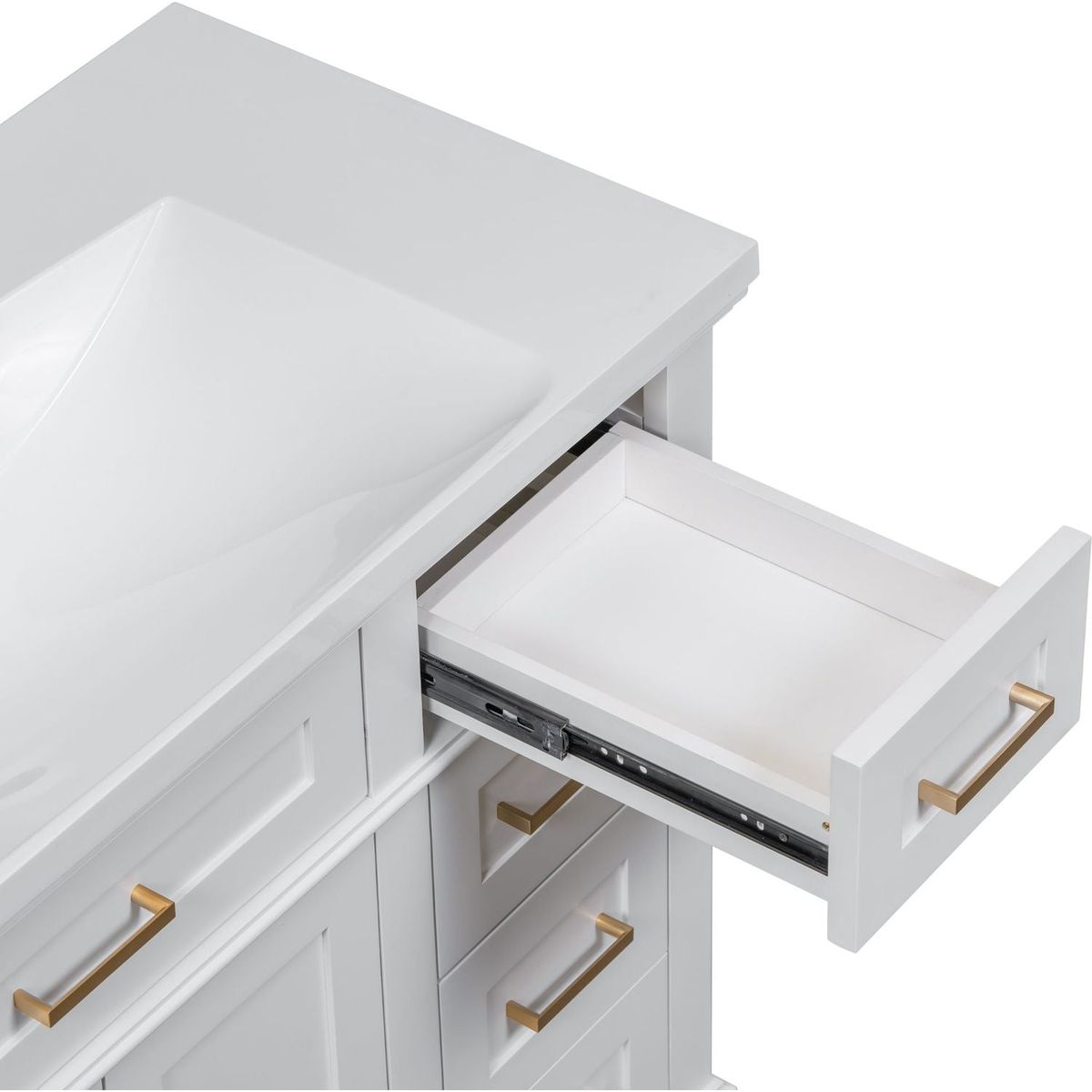 36-inch Bathroom Vanity with Resin Sink, Modern Bathroom Cabinet in White,Featuring Two Soft Close Doors and Four Drawers