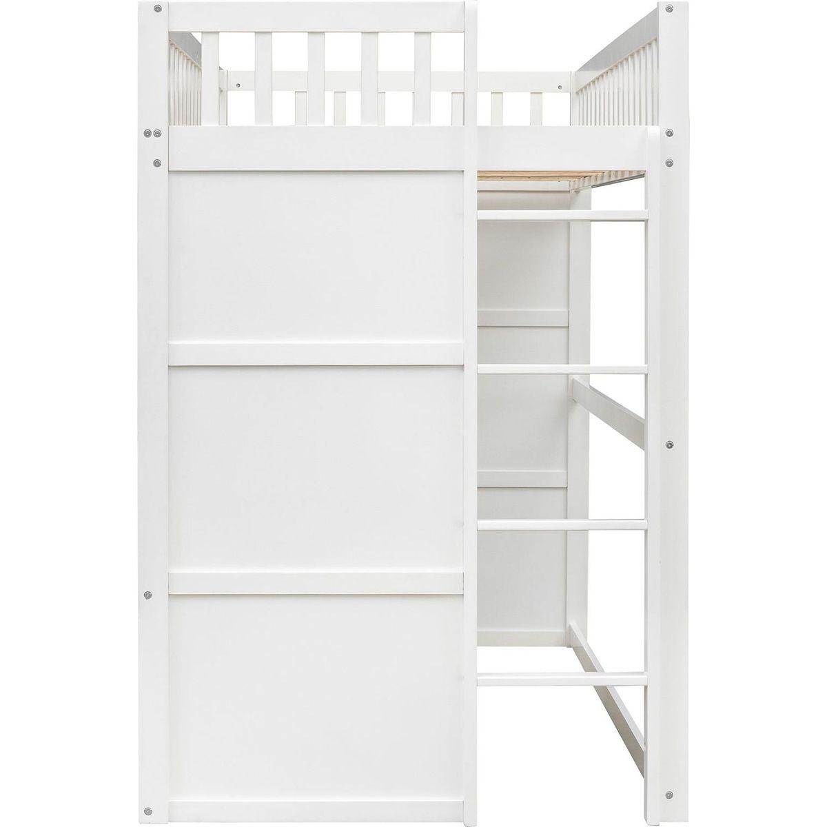 Twin Size House Loft Bed With Ladder-White
