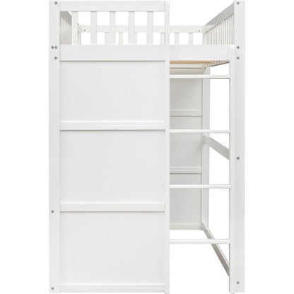 Twin Size House Loft Bed With Ladder-White