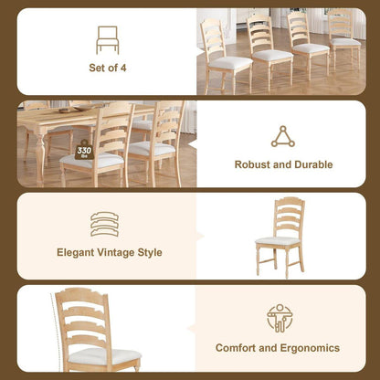 Vintage Traditional 7-Piece 82.7inch Extendable Dining Table Set with 23.6inch Removable Leaf, 4 Serrated Back Chairs and 2 Upholstered Back Dining Chairs for 6, Natural