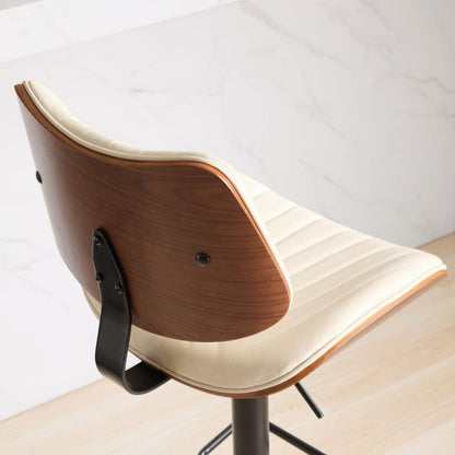 Walnut Bentwood Bar Stools Mid Century Modern Adjustable Counter Height Black Leather Upholstered 360Swivel Bar Chairs for Kitchen Island/Dining Room/Cafe, 1 chair/1carton,Beige