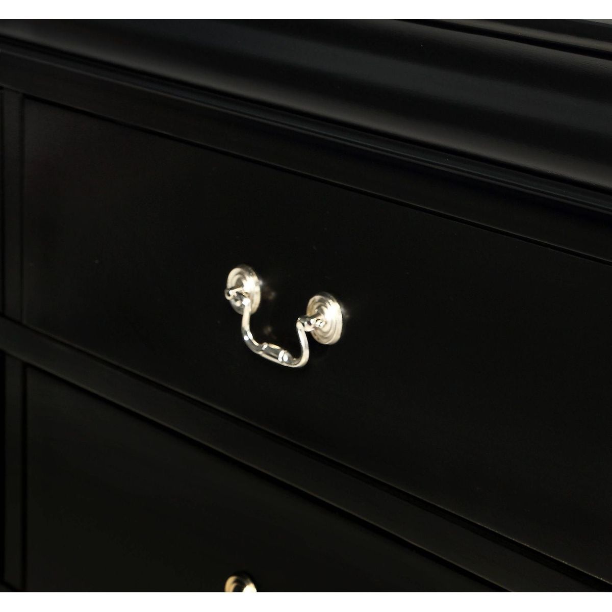 1pc Black Finish Two Drawers Louis Philip Nightstand Solid Wood Contemporary & Simple Style