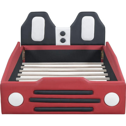 Twin Size Race Car-Shaped Platform Bed with Wheels,Red