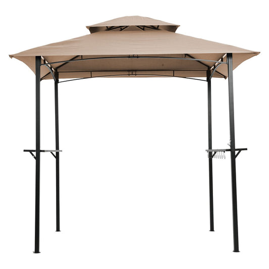 Outdoor Grill Gazebo 8 x 5 Ft, Shelter Tent, Double Tier Soft Top Canopy and Steel Frame with hook and Bar Counters,Khaki