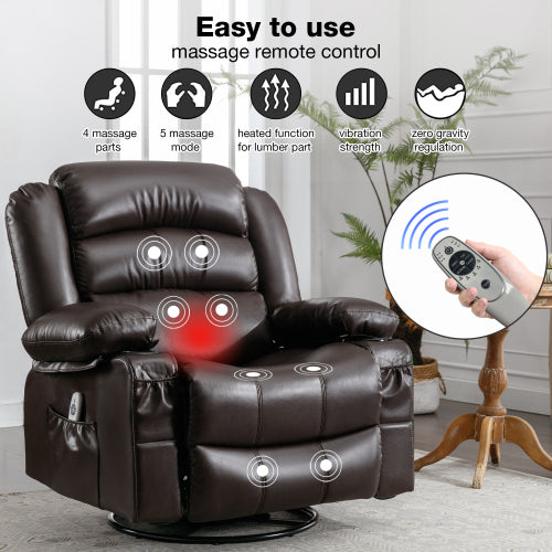 Massage Swivel Rocker Recliner Chair with Vibration Massage and Heat Ergonomic Lounge Chair for Living Room with Rocking Function and Side Pocket 2 Cup Holders USB Charge Port