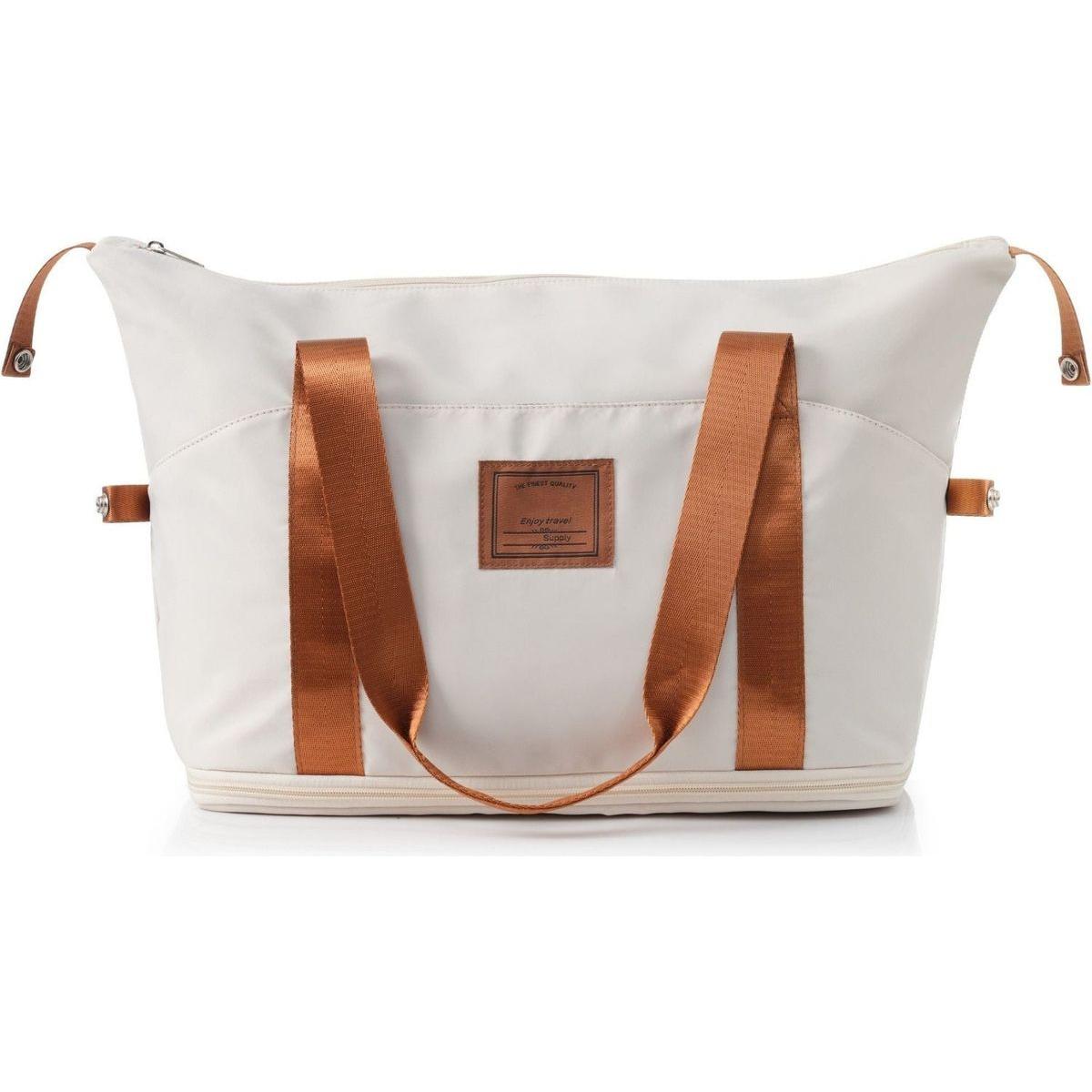 Luggage Sets 4 Piece, Expandable ABS Durable Suitcase with Travel Bag, Carry On Luggage Suitcase Set with 360 Spinner Wheels, ivory and brown