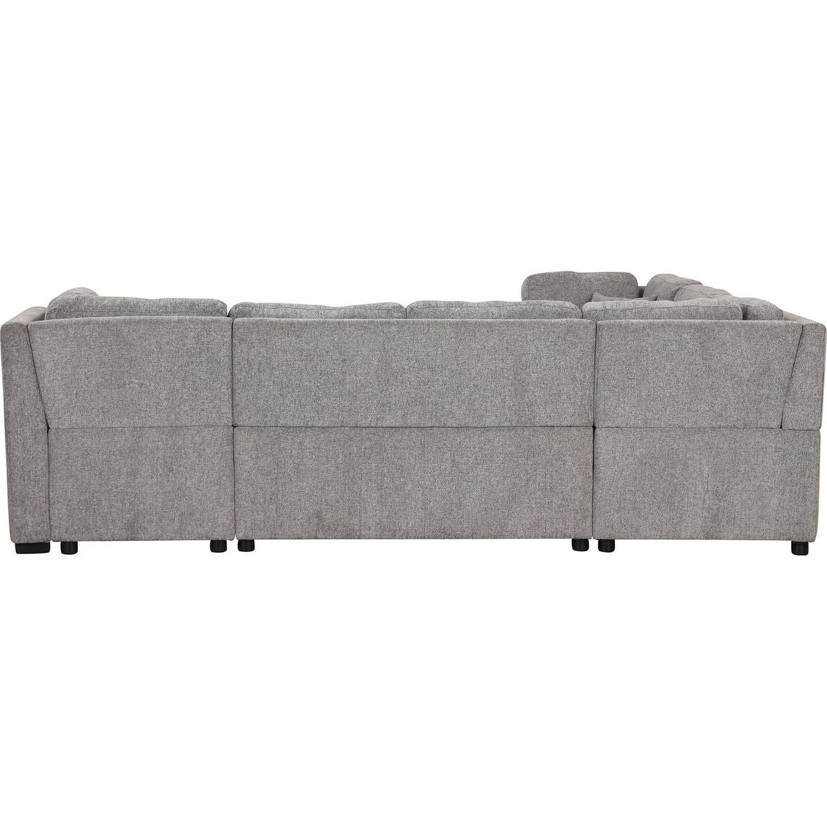 108.6" U-shaped Sectional Sofa Pull out Sofa Bed with Two USB Ports, Two Power Sockets, Three Back Pillows and a Storage Chaise for Living Room, Light Gray