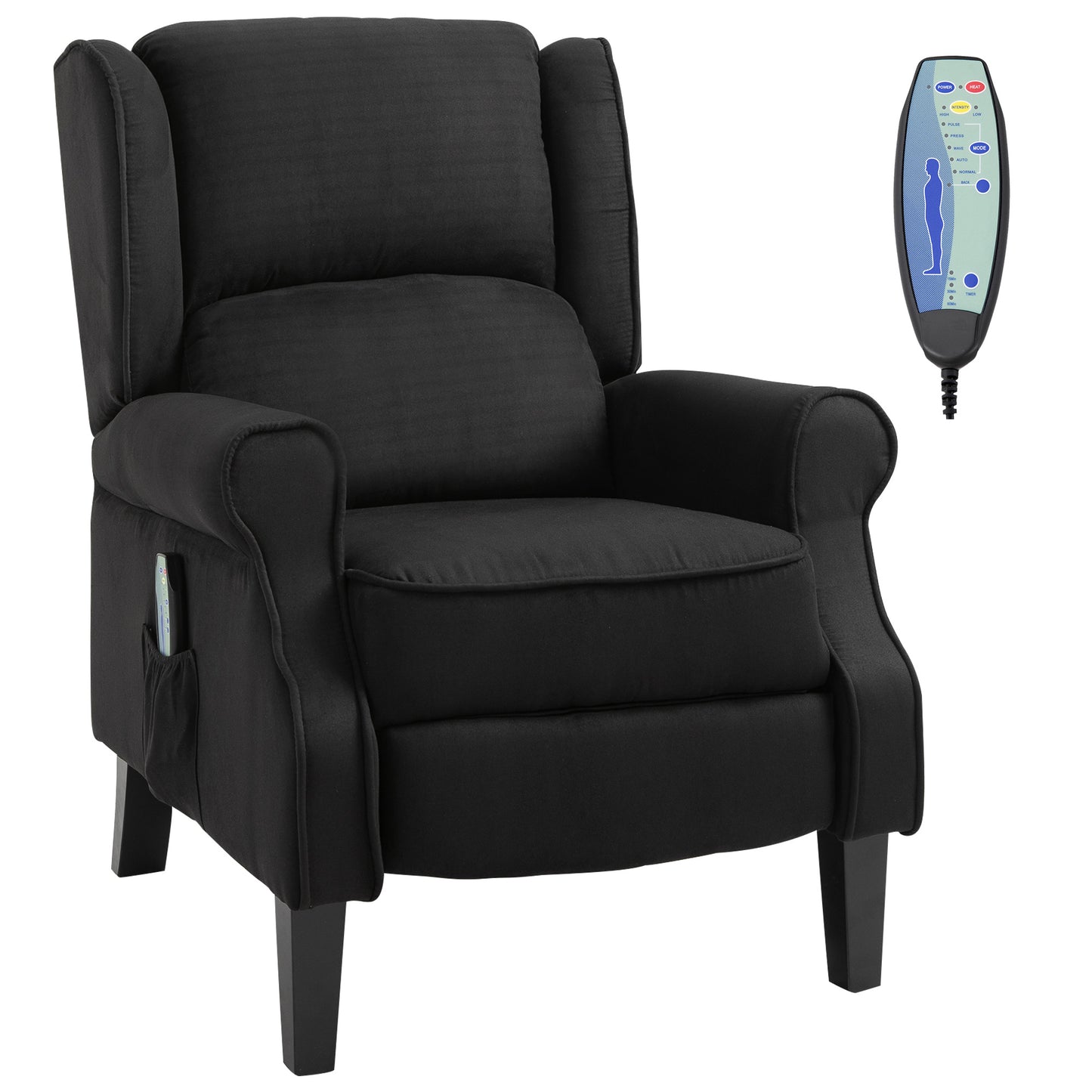 Wingback Heated Vibrating Massage Chair, Accent Sofa Vintage Upholstered Massage Recliner Chair Push-back with Remote Controller, Black