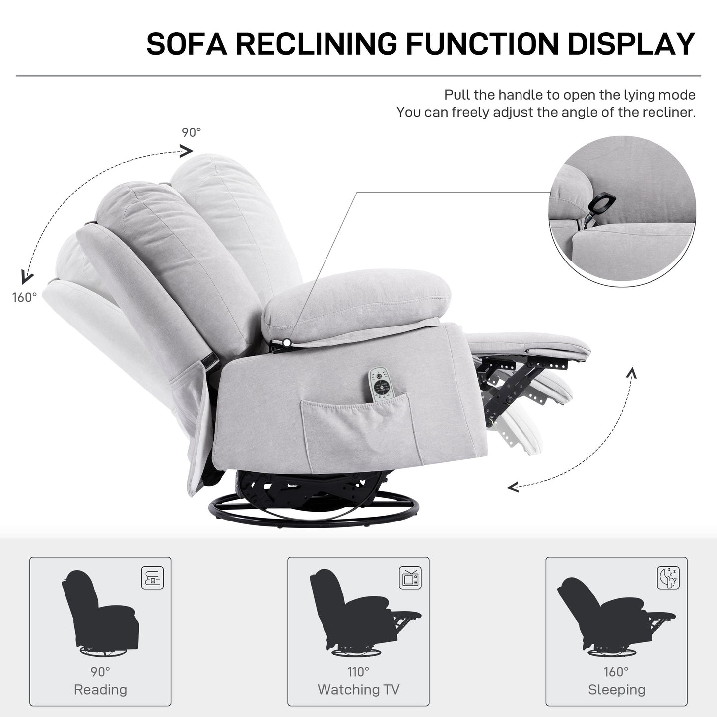 Modern Chenille Recliner Chairs Swivel Massage Rocker Recliner with Heat