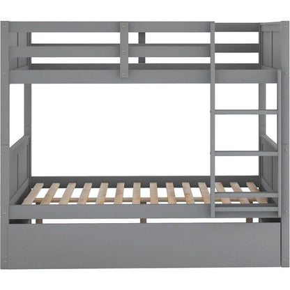 Full Over Full Bunk Bed with Twin Size Trundle, Gray