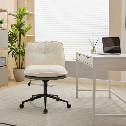 Oversize Seat Cirss Cross Chair with Wheels, Elegant Design Computer Chair, Adjustable Height 360 Rolling Swivel Home Office Chair for Small Space, Dressing Room, Living Room (GRAY+WHITE)