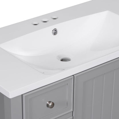 36" Bathroom Vanity with Sink Combo, One Cabinet and Three Drawers, Solid Wood and MDF Board, Grey