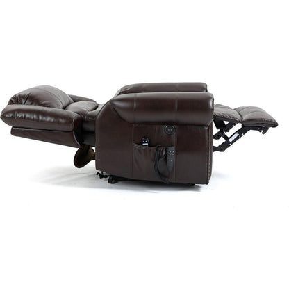 Power Lift Recliner Chair Heat Massage Dual Motor Infinite Position Up to 350 LBS, Faux Leather, Heavy Duty Motion Mechanism with USB Ports, Brown