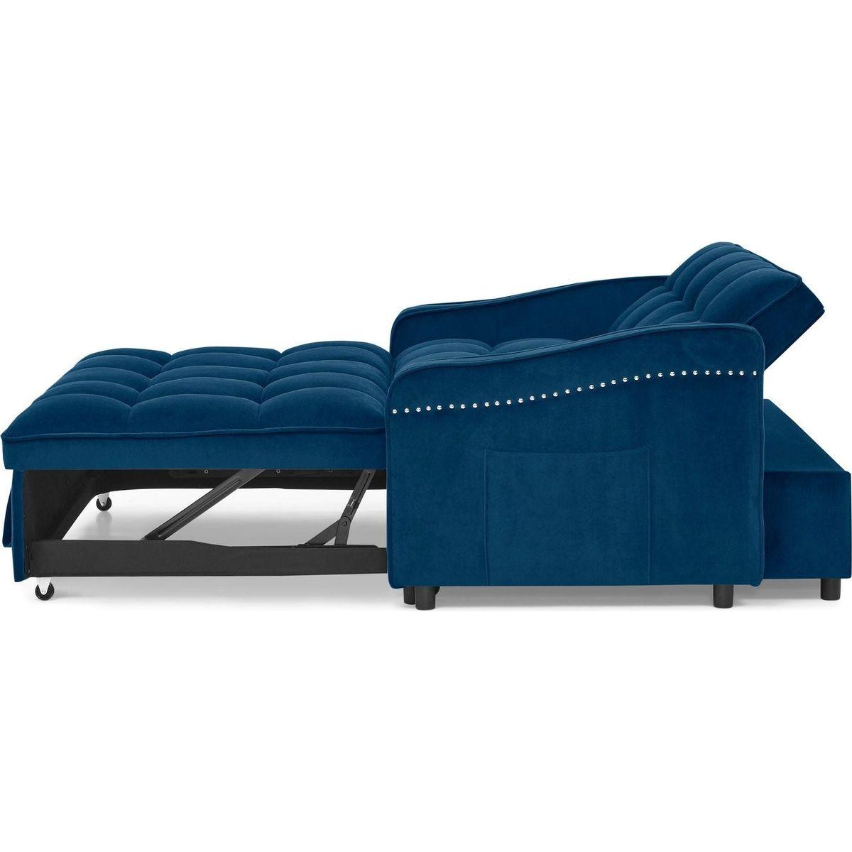 Loveseats Sofa Bed with Pull-out Bed,Adjustable Back and Two Arm Pocket,TypeC and USB Charging with Copper nail,Blue (47"x53"x31")