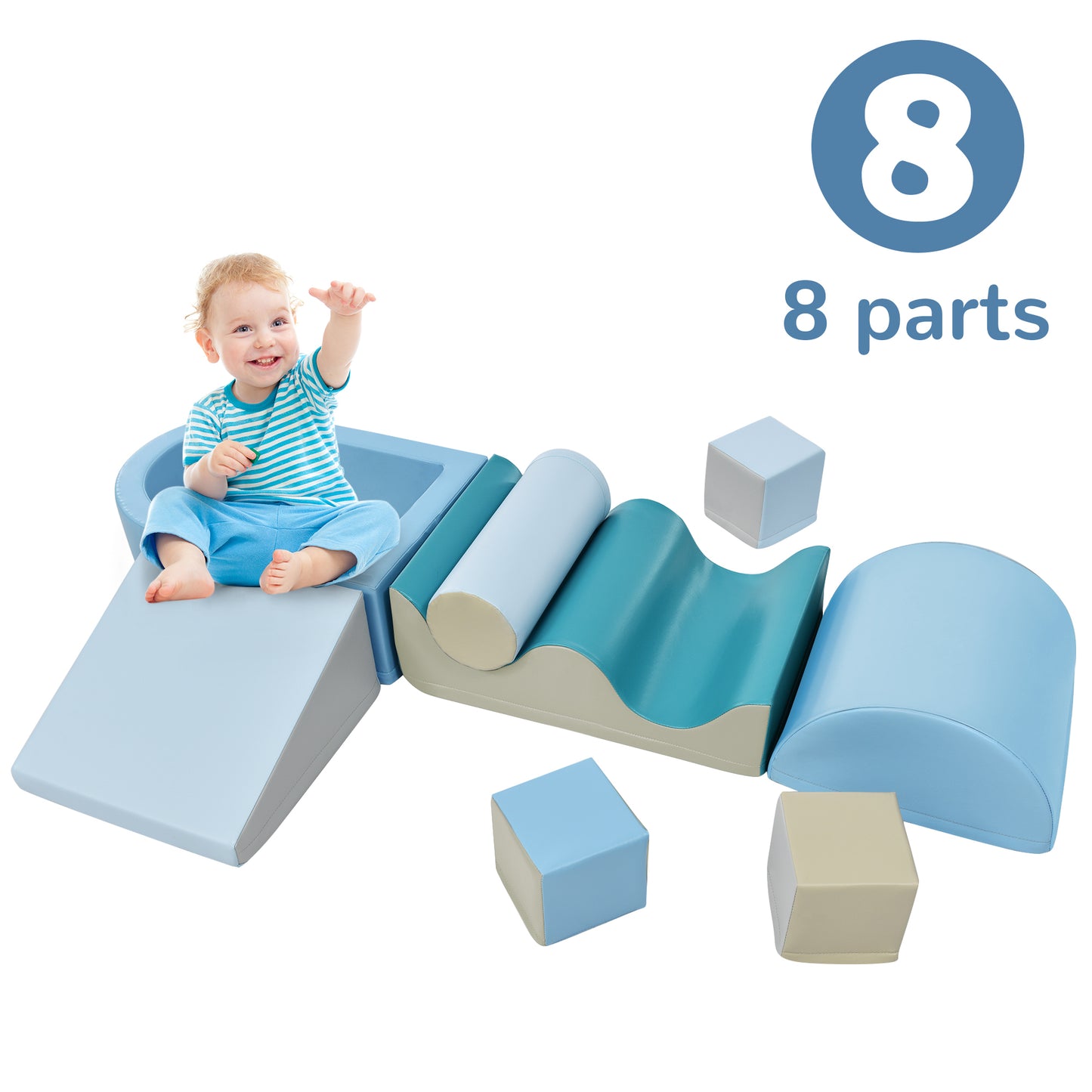 Soft Climb and Crawl Foam Playset 8 in 1, Safe Soft Foam Nugget Block for Infants, Preschools, Toddlers, Kids Crawling and Climbing Indoor Active Play Structure