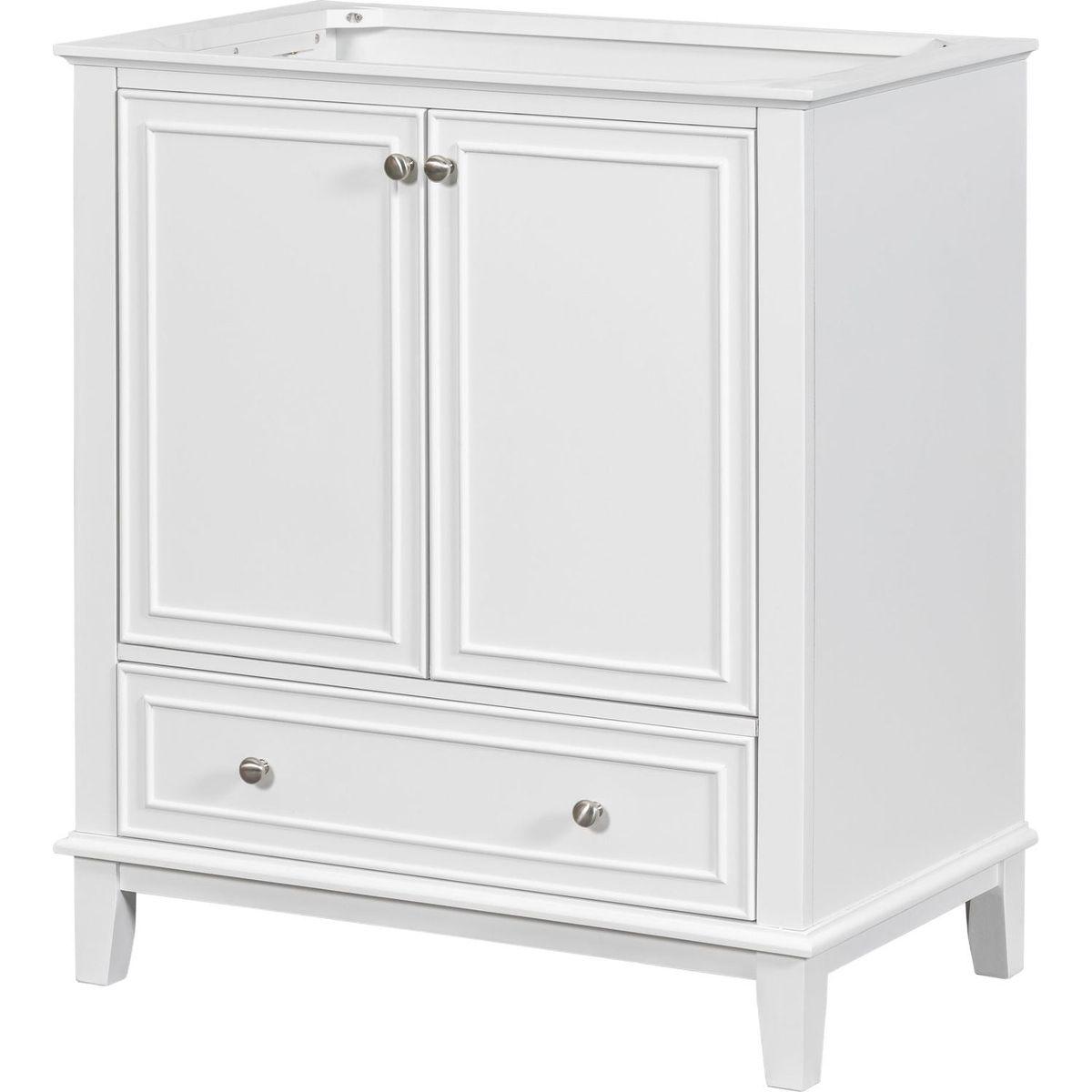 30" Bathroom Vanity without Sink, Base Only, Multi-functional Bathroom Cabinet with Doors and Drawer, Solid Frame and MDF Board, White