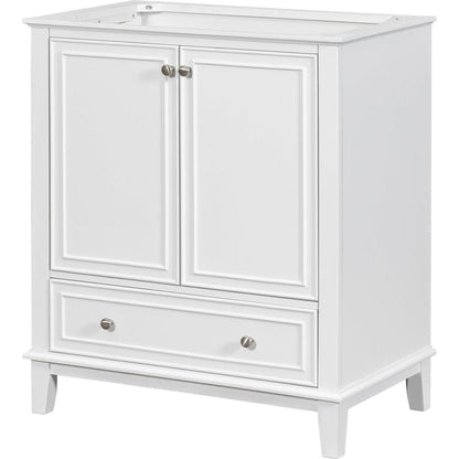 30" Bathroom Vanity without Sink, Base Only, Multi-functional Bathroom Cabinet with Doors and Drawer, Solid Frame and MDF Board, White