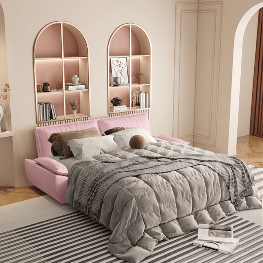 73.2' Queen Pull Out Sofa Bed,3-in-1 Convertible Sleeper Sofa,Multi-Functional Velvet Loveseat Bed,Pink(Old Sku:W1885P163514/W1885S00052;New Sku:W1885S00230)