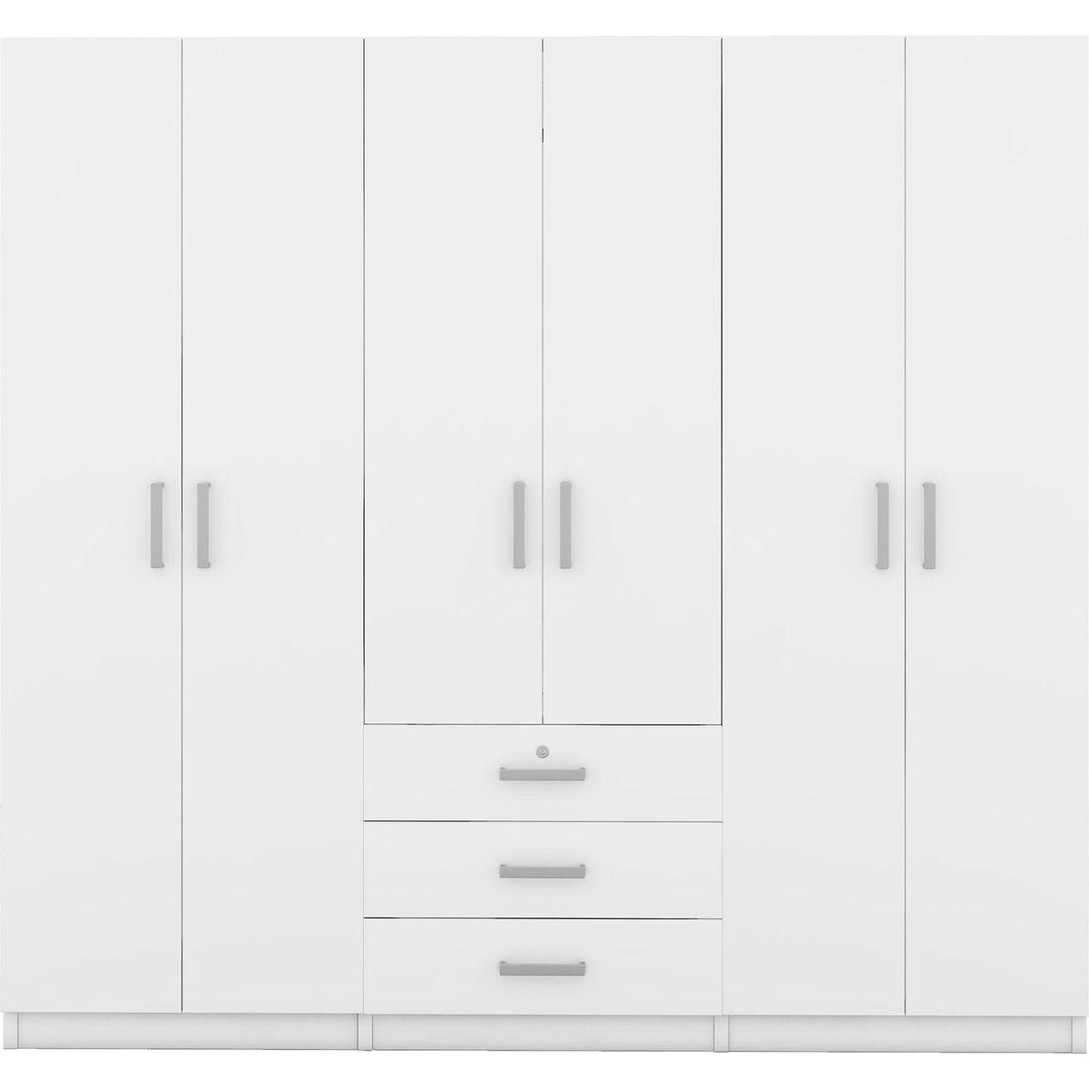 6-Doors Wooden Wardrobe Storage for Bedroom, with Big Drawers, White