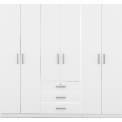 6-Doors Wooden Wardrobe Storage for Bedroom, with Big Drawers, White
