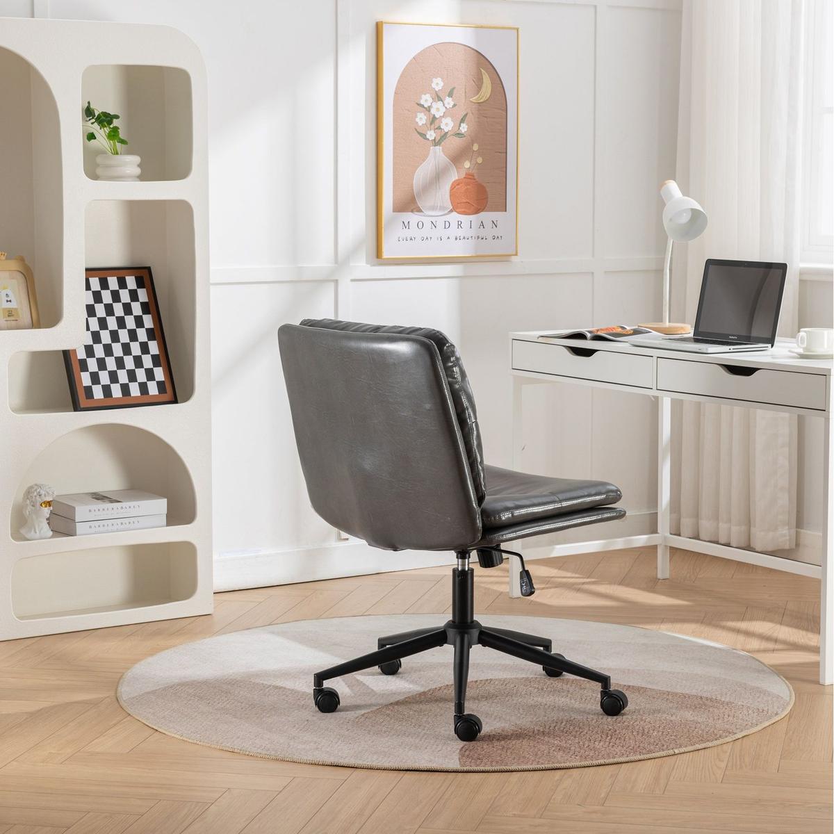 Bizerte Adjustable Swivel Criss-Cross Chair, Wide Seat/ Office Chair /Vanity Chair, Gray