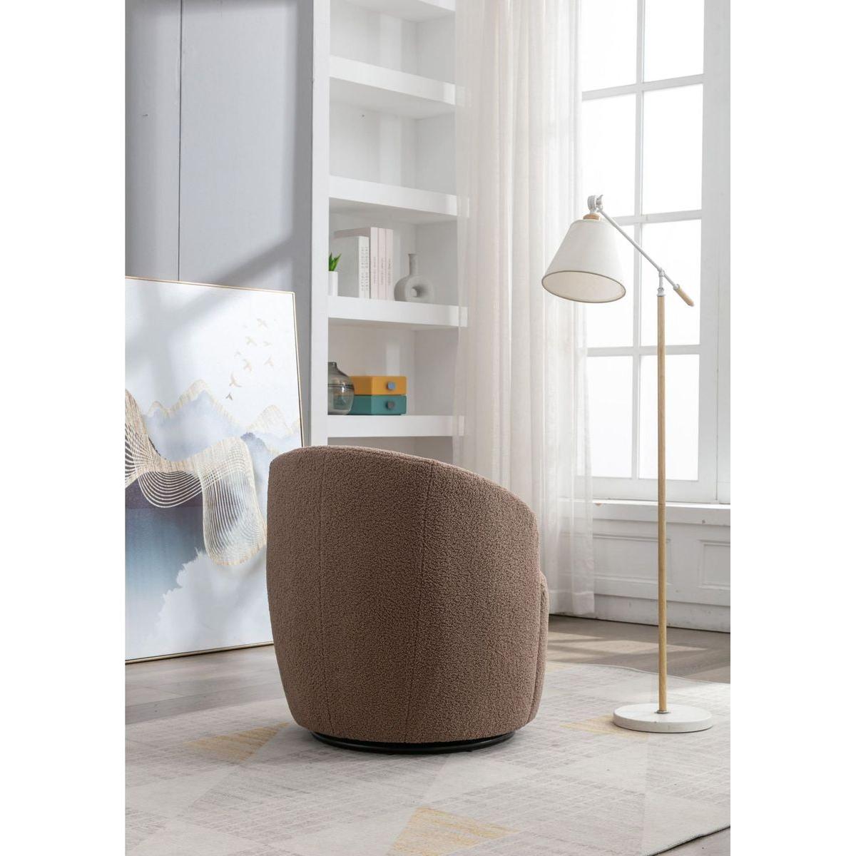Teddy Fabric Swivel Accent Armchair Barrel Chair With Black Powder Coating Metal Ring,Coffee Brown