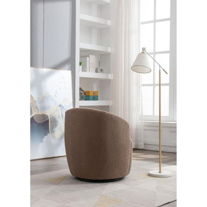 Teddy Fabric Swivel Accent Armchair Barrel Chair With Black Powder Coating Metal Ring,Coffee Brown