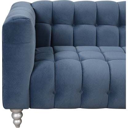 Modern 3-piece sofa set with solid wood legs, buttoned tufted backrest, Dutch fleece upholstered sofa set including three-seater sofa, double seat and living room furniture set single chair, blue