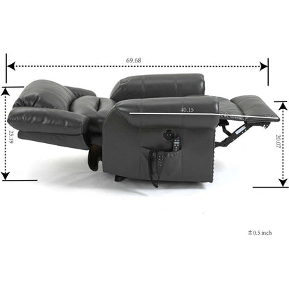 Power Lift Recliner Chair Heat Massage Dual Motor Infinite Position Up to 350 LBS, Faux Leather, Heavy Duty Motion Mechanism with USB Ports, Grey
