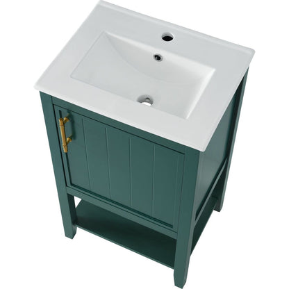 20" Bathroom Vanity with Sink, Bathroom Cabinet with Soft Closing Door, Storage Rack and Open Shelf, Green