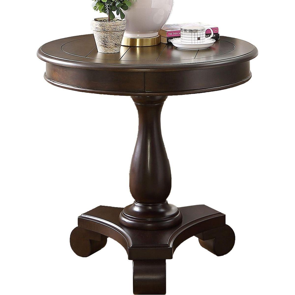 Rene Round Wood Pedestal Side Table, Espresso