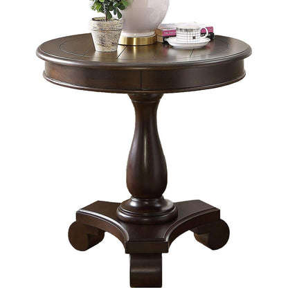 Rene Round Wood Pedestal Side Table, Espresso